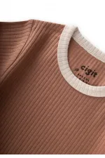 Shoulder-Cruffled Trimmed Bodysuit, 0-3 Years, Brown