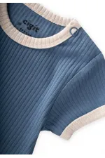 Shoulder-Cruffled Bodysuit with Piped Trim, 0-3 Years, Indigo Blue