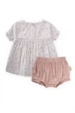 Crispy Floral Patterned Shorts Set for 0-3 Years Old, Off White