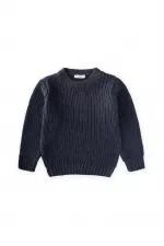 Bisiklet Yaka Selanik Triko Kazak 2-8 Yaş İndigo Mavi