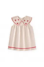 Muslin Embroidered Dress, Ages 2-5, Natural Color