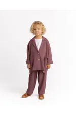 Keten Blazer Ceket 2-7 Yaş Mürdüm