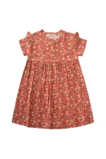 Çiçek Desenli Viskon Elbise 2-10 Yaş Yavruağzı