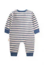 Çizgili Triko Tulum 0-3 Yaş İndigo Mavi