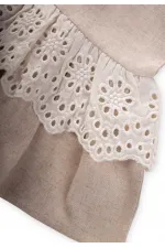Bel Tambur Dantelli Keten Bluz 2-7 Yaş Naturel