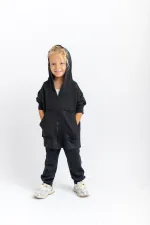 Zippered Kangaroo Pocket Set for 2-7 Years Old Black