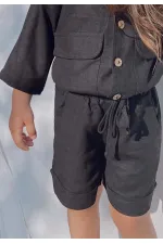 Short en lin Sarh, noir, 2-9 ans