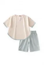 Ensemble short oversize avec liseré passepoil, 1 à 7 ans, écru