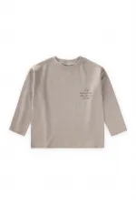 T-shirt à manches longues avec slogan, 2-10 ans, taille S, couleur vison