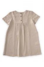 Etnik Desen Baskılı Keten Elbise 2-7 Yaş Naturel