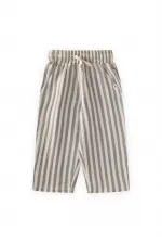 Müslin Pantolon 1-10 Yaş Yeşil Kalın Çizgili