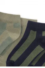 Double Striped Ankle Socks, Ages 5-12, Navy Blue - Light Green