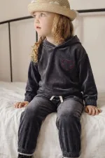 Ensemble sweat-shirt à capuche en velours, 2-8 ans, noir