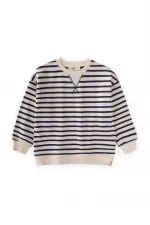 Striped Cardigan Detailed Seasonal Sweater for 2-12 Years Old Navy Blue