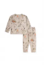Ensemble pyjama à imprimé animal pour enfants de 1 à 5 ans, beige