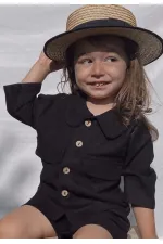 Sarh Keten Düğmeli Ceket 2-6 Yaş Siyah