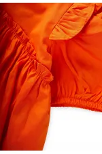 Robadan Fırfır Büzgülü Poplin Elbise 2-7 Yaş Turuncu