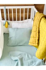 Parure de lit en mousseline avec pochette 100 x 135 cm +/- 3 cm, drap-housse 120 x 150 cm, taie d'oreiller 35 x 45 cm, vert menthe