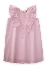 Robe rose avec ourlet et dos en dentelle pour les enfants de 2 à 7 ans