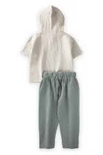 Ensemble en mousseline à capuche rayée, 2-10 ans, vert