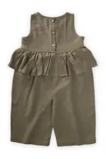 Beli Volanlı Keten Tulum 2-7 Yaş Haki Yeşil