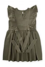 Yanları Bağcıklı Keten elbise 2-7 Yaş Haki Yeşil