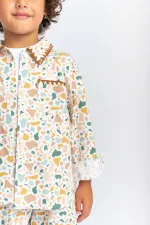 Ensemble en popeline avec col et poche brodés, motif écru, pour enfants de 2 à 7 ans