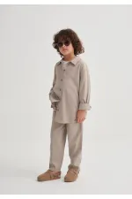 Gömlekli Tencel Takım 2-7 Yaş Bej