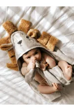 Aslan Figürlü Bebek Havlu 75x75 cm Gri