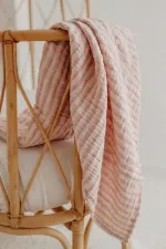 Kalın Biyeli Çift Kat Ham Battaniye 85X90 Cm Mint Yeşili-Gül Kurusu