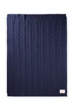 Couverture tricotée en laine, 80 x 100 cm (+/- 5 cm), bleu indigo