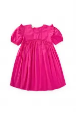 Robadan Fırfır Büzgülü Poplin Elbise 2-7 Yaş Fuşya