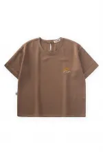 Sun Embroidered Linen Blouse 2-7 Years Old Caramel