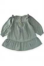 Robası Fırfırlı Mevsimlik Müslin Elbise 2-9 Yaş Çağla Yeşil
