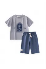 Ensemble Capri à imprimé palmier abstrait, 2-8 ans, bleu pastel