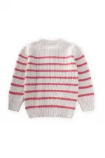 Striped Knitted Sweater for 2-8 Years Old Ecru-Salmon Stripes