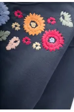 Çiçek Nakışlı Sweatshirt 2-7 Yaş Lacivert