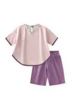 Ensemble short oversize avec liseré passepoil, 1 à 7 ans, rose poudré