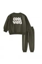 Cool Vibes Baskılı Takım 2-7 Yaş Haki Yeşil