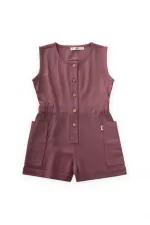 Salopette courte en lin avec poches latérales pour enfants de 2 à 7 ans, couleur prune