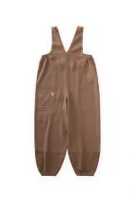 V Yaka Paça Lastikli Keten Salopet 2-7 Yaş Caramel