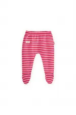 Pantalon bébé à pieds 0-6 mois, rayures corail poudré