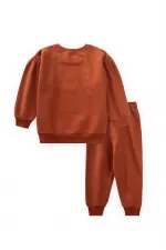 Etiket Detaylı Sweatshirt Takım 1-7 Yaş Kiremit