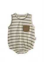 Çizgili Cepli Zıbın 0-3 Yaş Yağ Yeşili