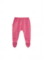 Pantalon bébé à pieds 0-6 mois, rayures corail poudré