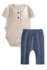 Basic Baby Bodysuit Set 0-3 Years Light Beige Navy Blue
