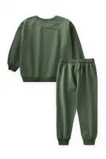 Basic Cardigan Detailed Sweatshirt Set for 3-8 Years Khaki Green