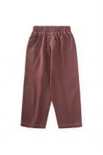 Kontrast Dikişli Keten Pantolon 2-7 Yaş Mürdüm