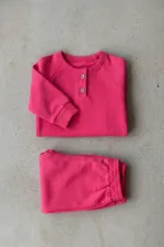 Raglan Sleeve Placket Boys Basic Suit 1-5 Years Fuchsia
