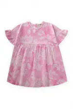 Robe rose à manches à volants et motifs pour enfants de 1 à 7 ans